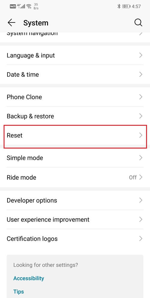 Haga clic en el botón Restablecer
