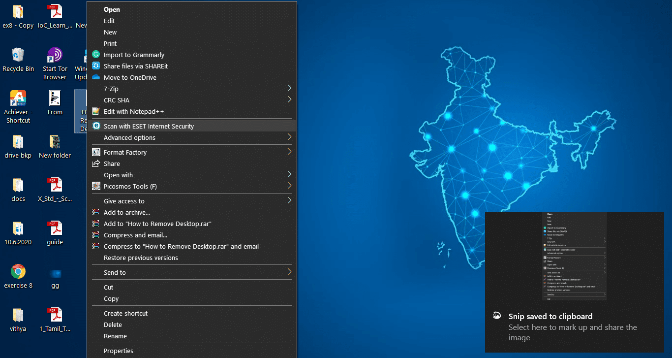 Muestra la opción de exploración como Explorar con ESET Internet Security |  Cómo quitar el archivo desktop.ini de su computadora