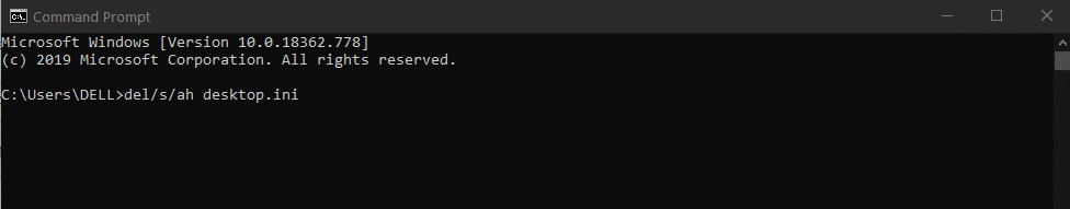 Para eliminar el archivo, escriba el comando en el símbolo del sistema (desktop.ini)