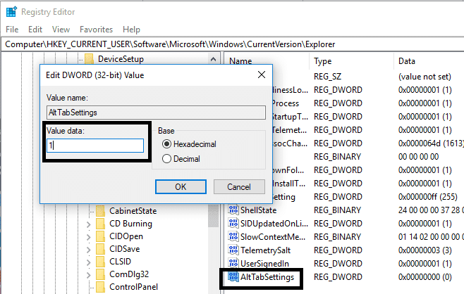 Cambie los valores del registro para arreglar que Alt+Tab no funcione