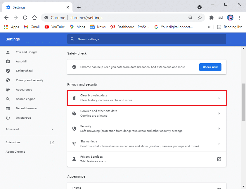 Haz clic en Borrar datos de navegación