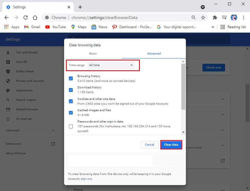 Haga clic en Borrar datos para borrar su historial de navegación