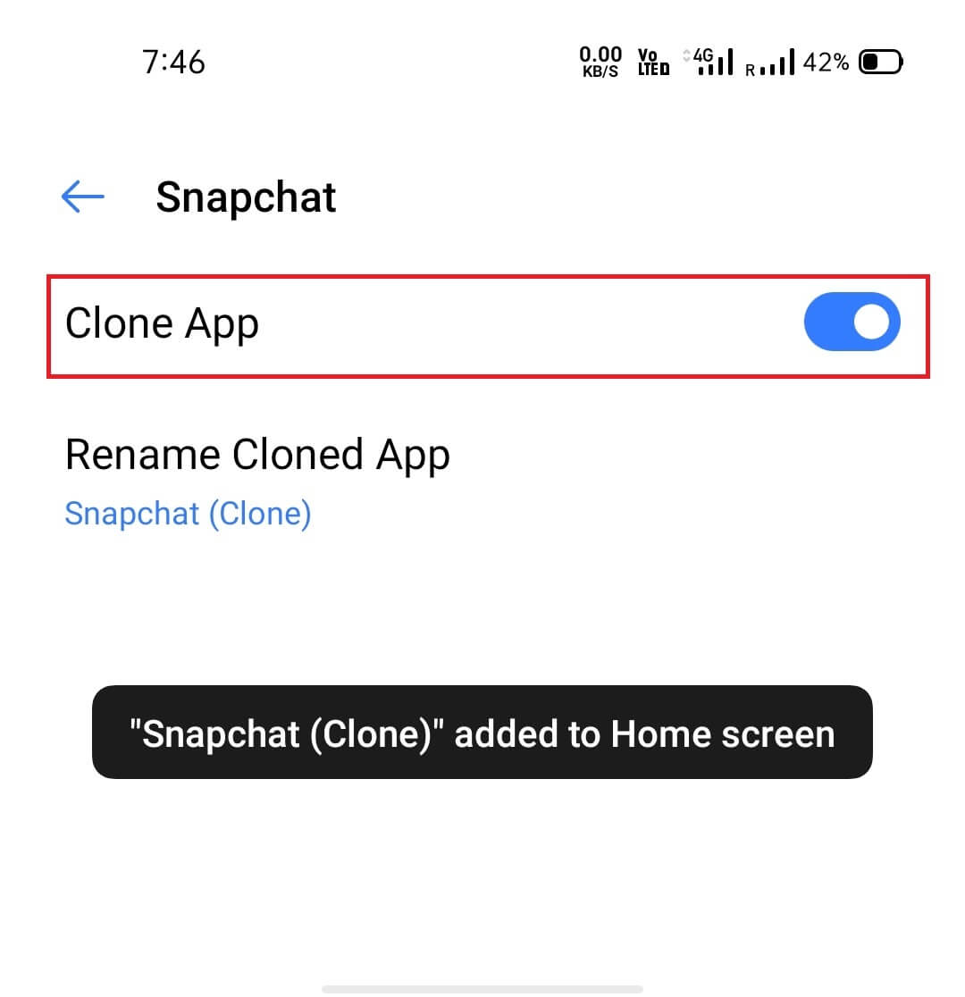 Cambia el control deslizante y enciende el clon de Snapchat