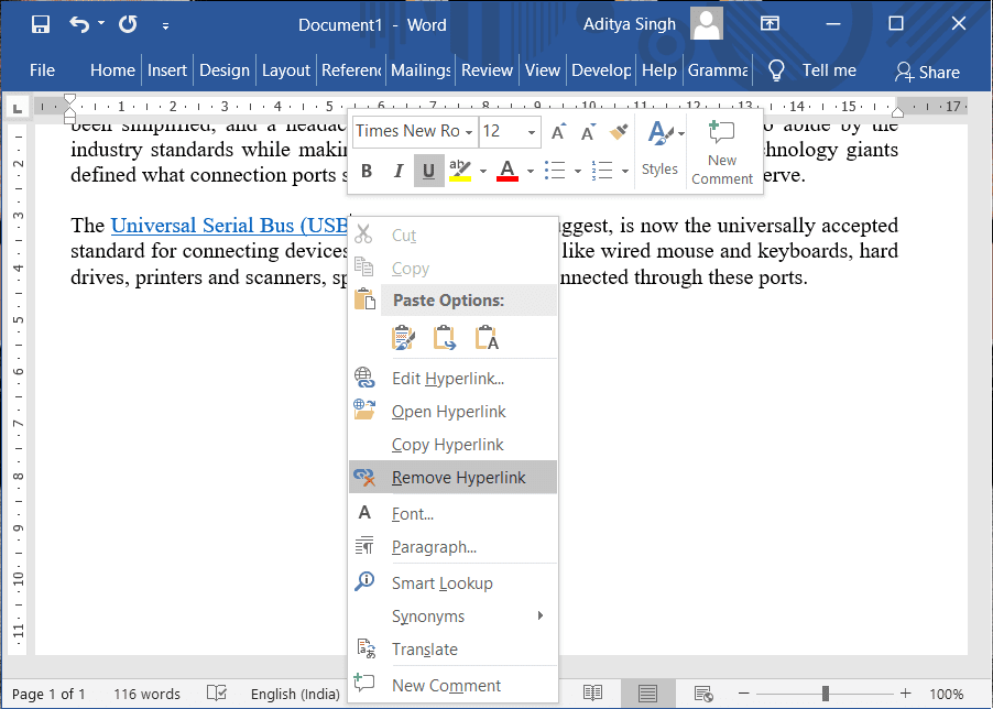 Cómo quitar hipervínculos de documentos de Microsoft Word