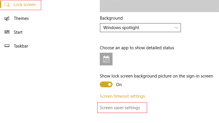 elija la pantalla de bloqueo y luego haga clic en Configuración del protector de pantalla