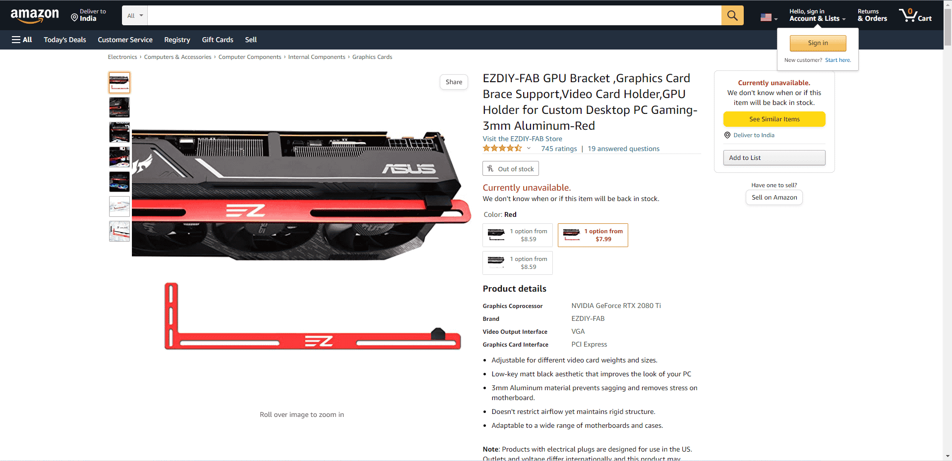 Soporte de GPU EZDIY-FAB página web de Amazon. 8 Mejor soporte de soporte de GPU
