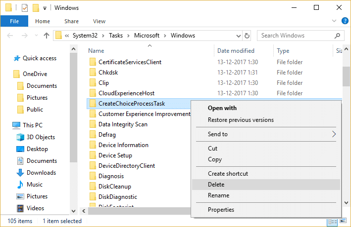 Eliminar CreateChoiceProcessTask de la carpeta de Windows
