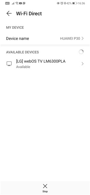 Uso de Wi-Fi Direct en un teléfono inteligente Android