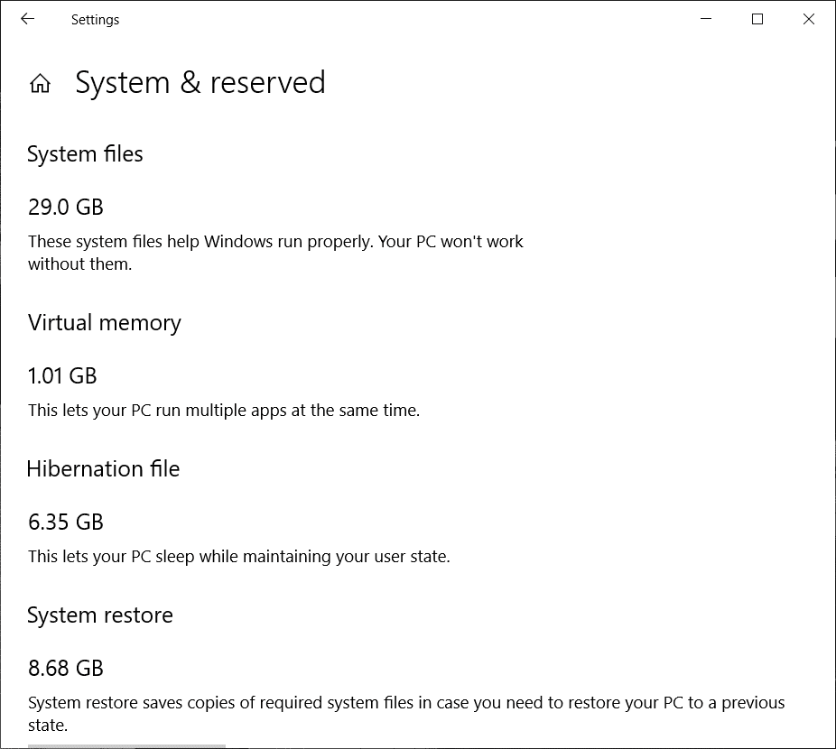 Habilitar o deshabilitar el almacenamiento reservado en Windows 10