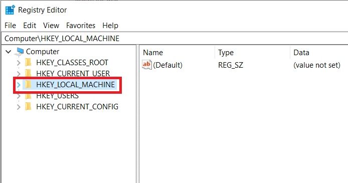 haga clic en la flecha desplegable junto a HKEY_LOCAL_MACHINE