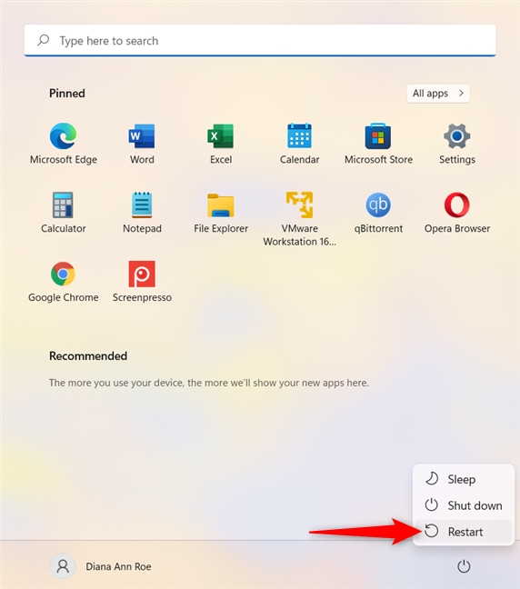 Cómo reiniciar Windows 11 desde el menú Inicio