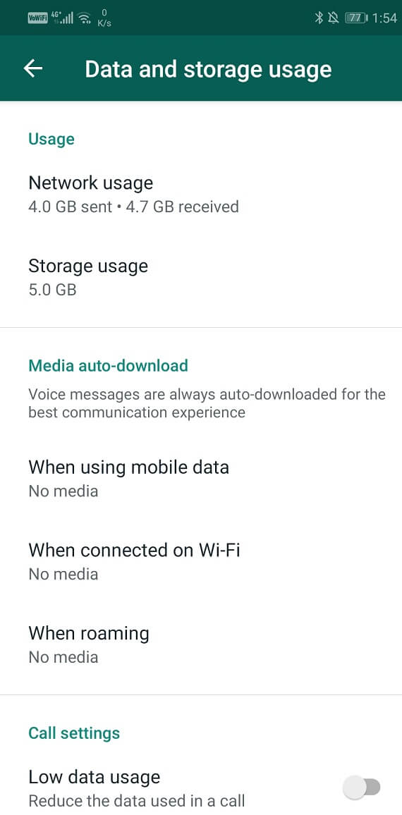 Ahora, en la sección de descarga automática de medios, permita la descarga de fotos, audio, etc.