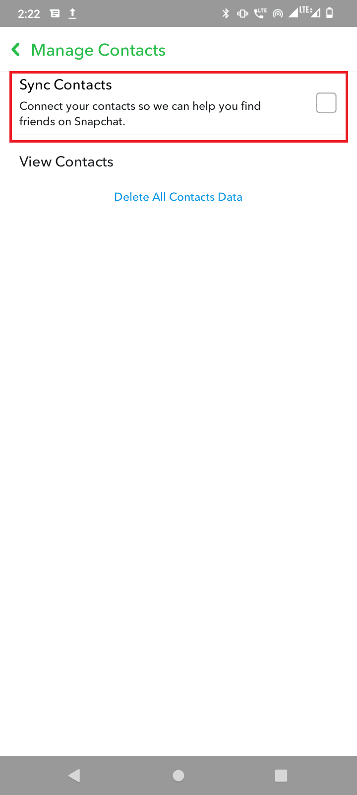 toca sincronizar contactos.  Cómo encontrar a alguien en Snapchat sin su nombre de usuario