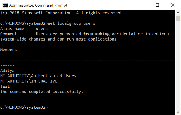 usuarios netos de grupos locales