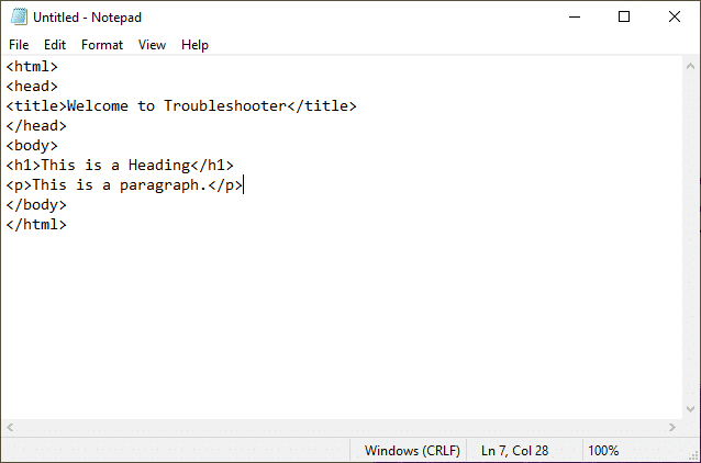 Abra el Bloc de notas y escriba un código HTML