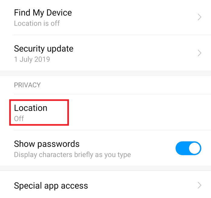 En Configuración adicional, toque la opción Ubicación