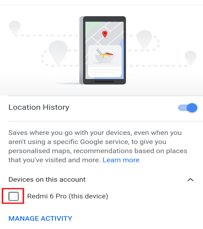 Marque la casilla de verificación junto a su dispositivo para que Find My Device se active para el dispositivo