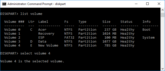 Anote el número de volumen de la letra de la unidad que desea eliminar