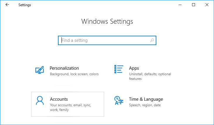 Naciśnij Klawisz Windows + I, aby otworzyć Ustawienia, a następnie kliknij Konta