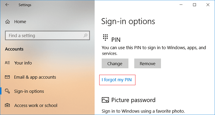 Kliknij Nie pamiętam kodu PIN pod kodem PIN |  Jak dodać kod PIN do swojego konta w systemie Windows 10
