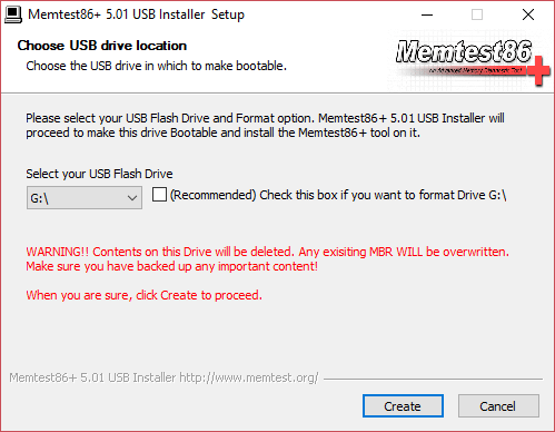 herramienta de instalación usb memtest86