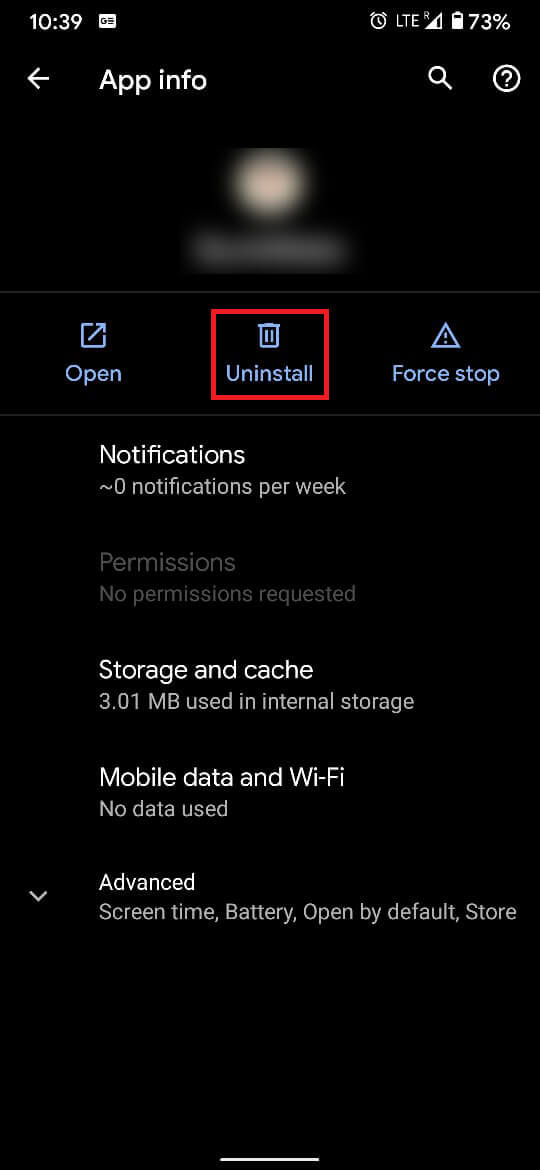 Toque Desinstalar para eliminar la aplicación de su dispositivo Android.