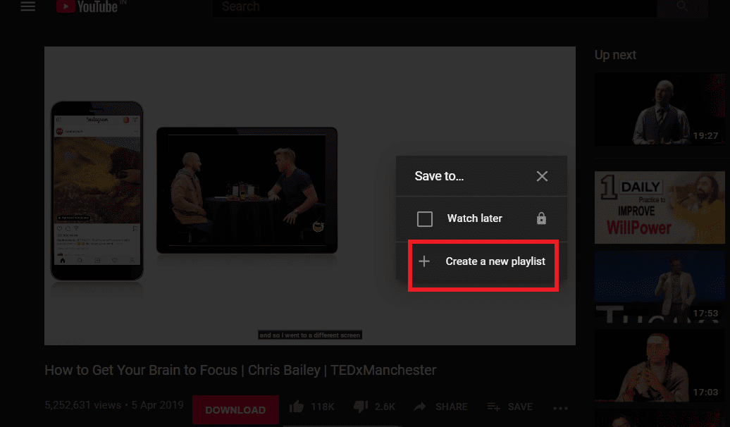 Cree una nueva lista de reproducción haciendo clic en 