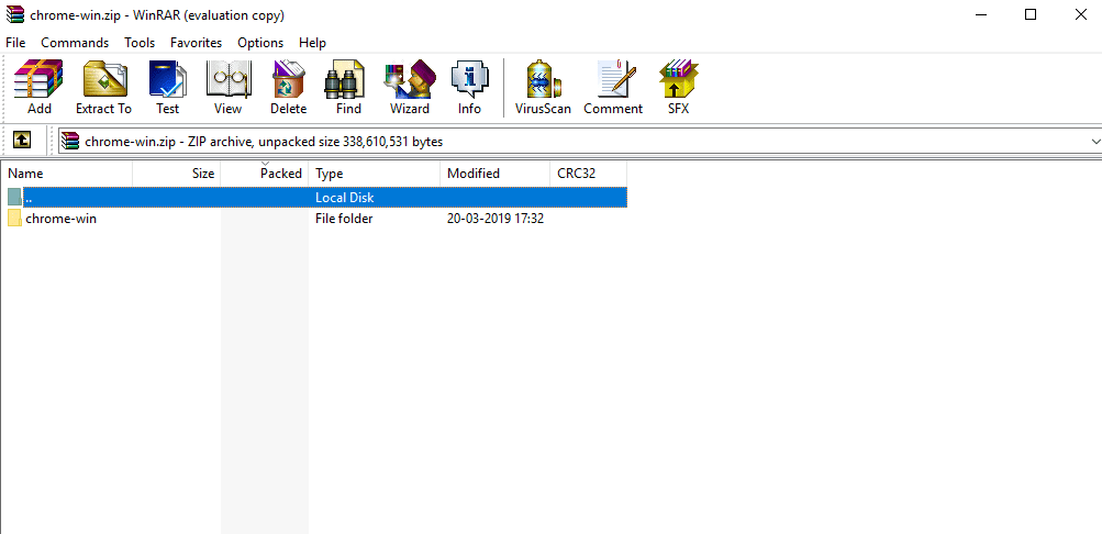 Descomprima la carpeta zip en la ubicación seleccionada