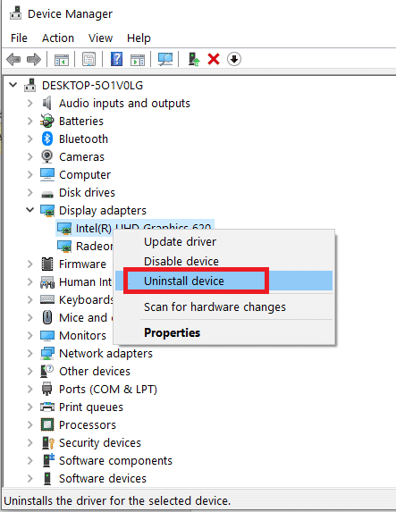 haga clic derecho en el controlador y seleccione Desinstalar dispositivo.  Proceso de servicio de host DISM alto uso de CPU