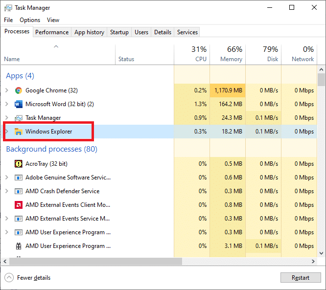 Localice el proceso del Explorador de Windows en la pestaña Procesos |  Corregido: el mezclador de volumen no se abre
