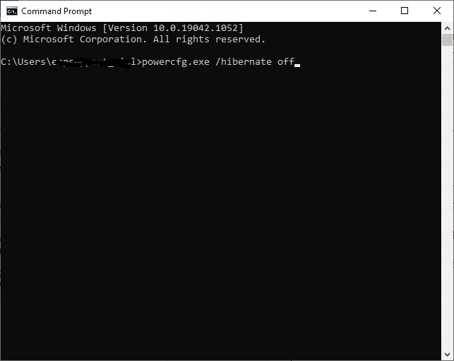 Ahora escriba el siguiente comando en cmd: powercfg.exe /hibernate off |  Cómo eliminar archivos temporales en Windows 10