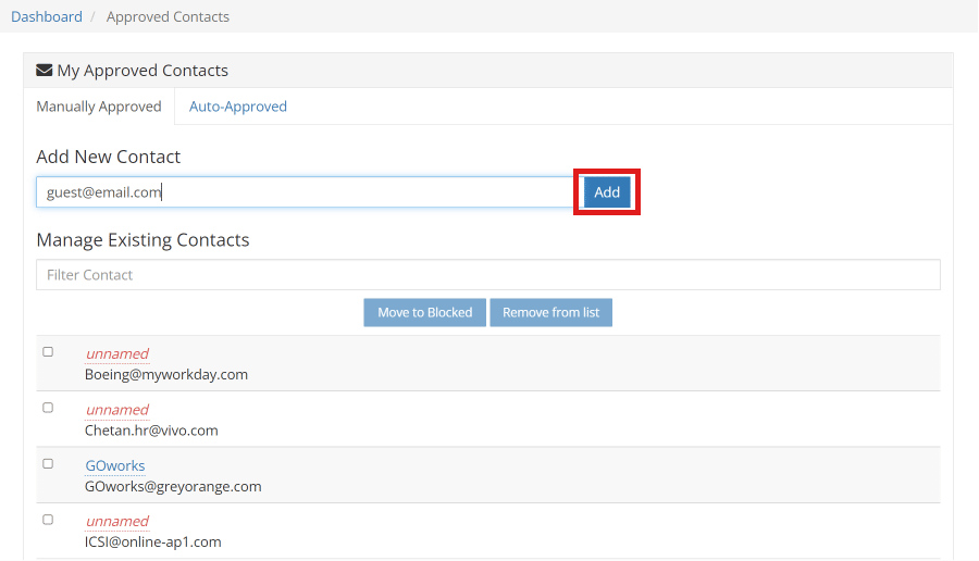 Ingrese la dirección de correo electrónico y haga clic en Agregar.  |  Cómo desinstalar Boxbe