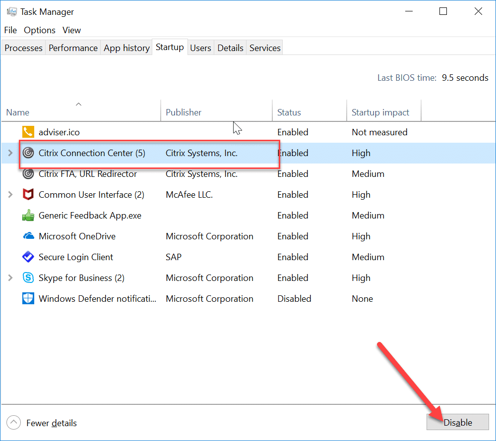 Seleccione la aplicación que desea deshabilitar y luego haga clic en el botón Deshabilitar