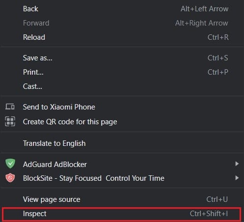 Haga clic derecho en la página y seleccione Inspeccionar |  Cómo descargar video con URL de blob