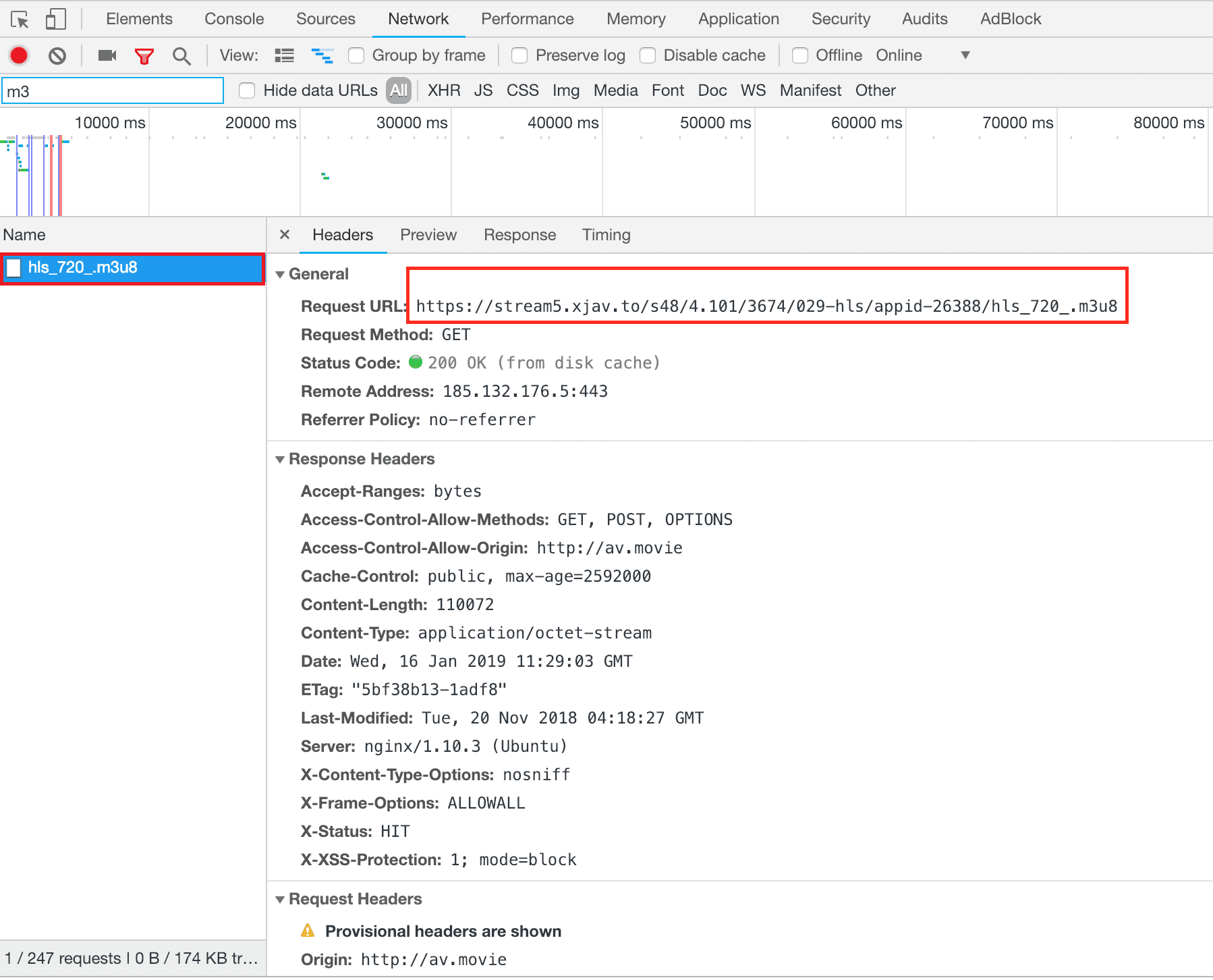 Encuentre un archivo con extensión m3u8, copie la URL de solicitud