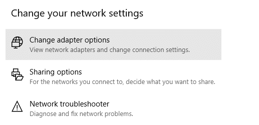 En Cambiar configuración de red, haga clic en Cambiar opciones de adaptador