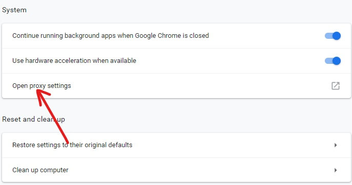 En la sección Sistema, haga clic en Abrir configuración de proxy