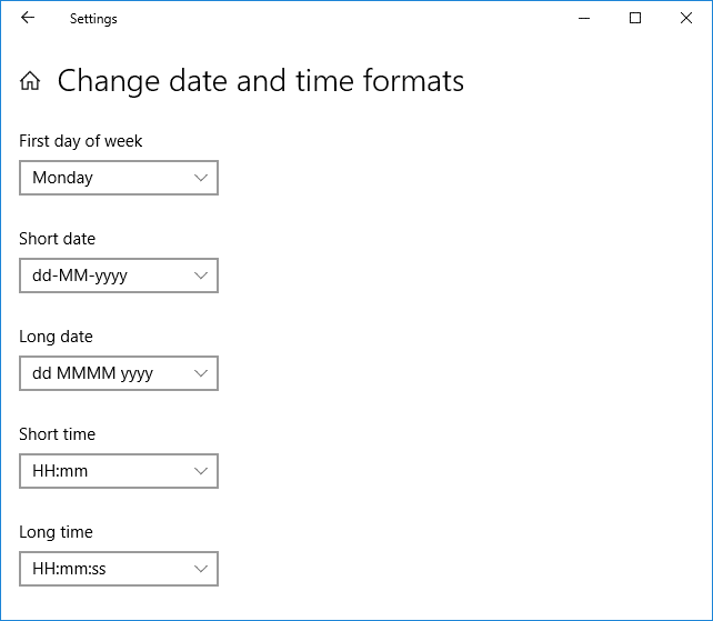 Cambiar el formato de fecha y hora en la configuración de Windows 10