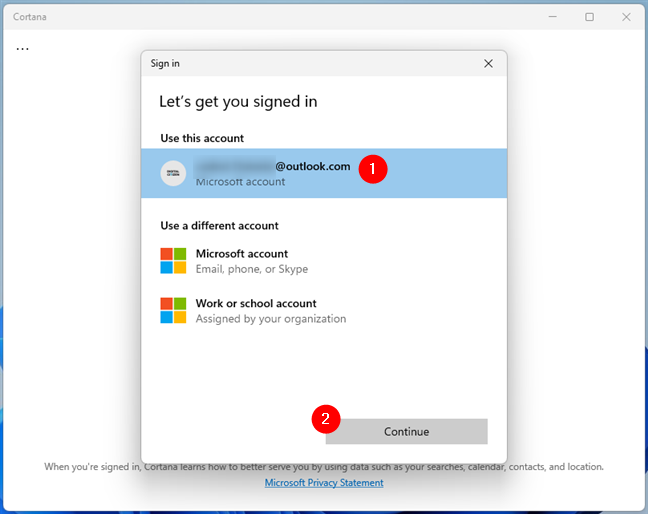 Użyj swojego konta Microsoft z Cortana