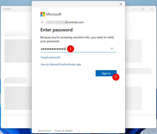 Wprowadź hasło do konta Microsoft