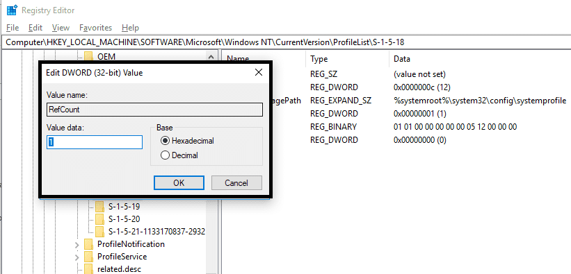 Necesita hacer doble clic en RefCount y cambiar el valor de 1 a 0