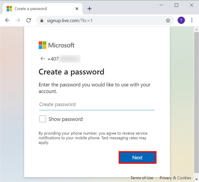 Crea una contraseña para tu cuenta de Microsoft