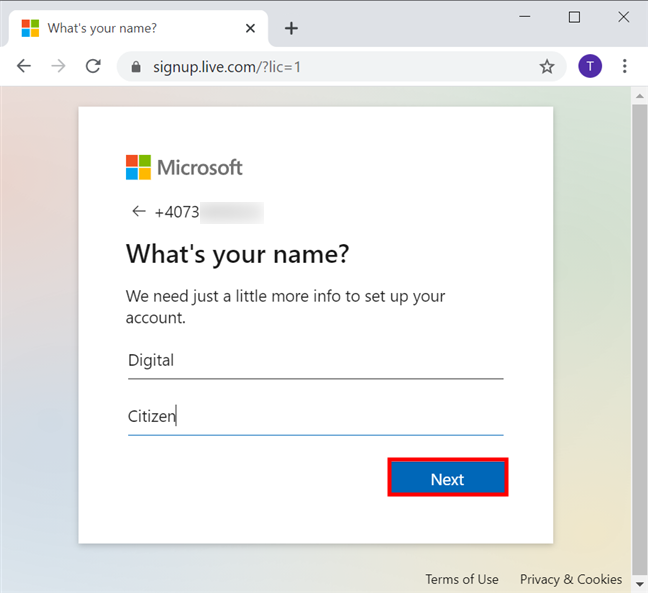 Escriba su nombre y apellido en los campos