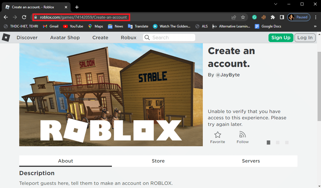 Abra su navegador web y vaya a la página Crear una cuenta de Roblox