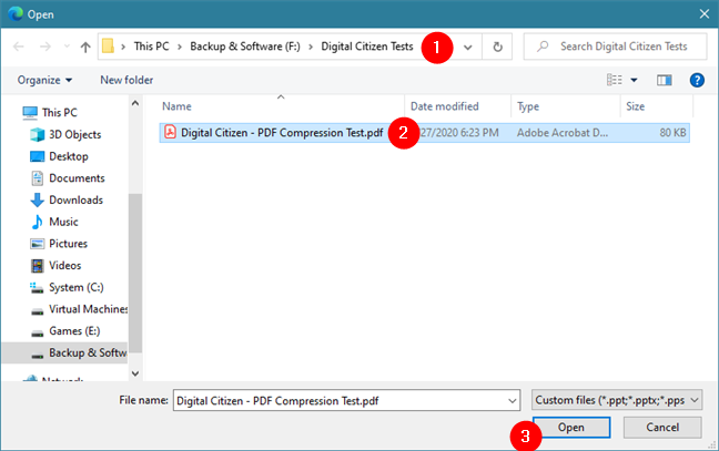 Seleccionando el PDF a comprimir