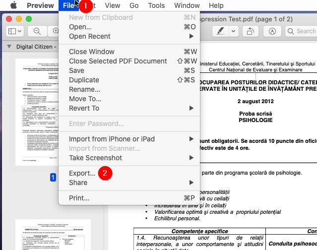 Abriendo el PDF en Vista Previa en una Mac y eligiendo Exportarlo