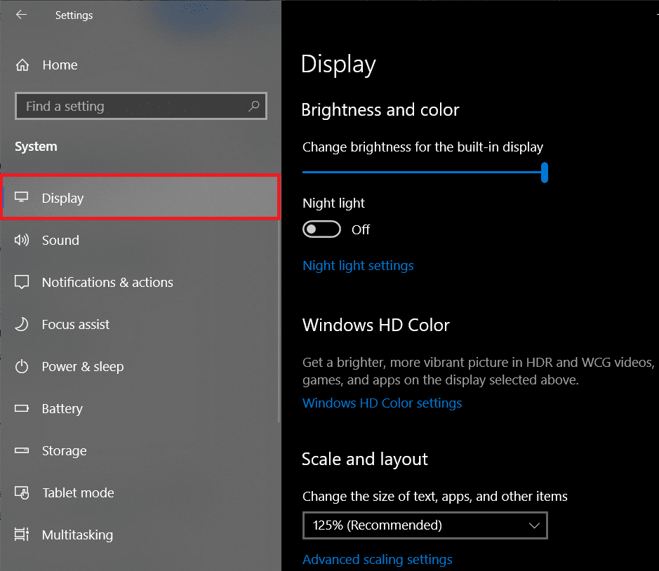 Haga clic en Pantalla para acceder a la configuración de Pantalla