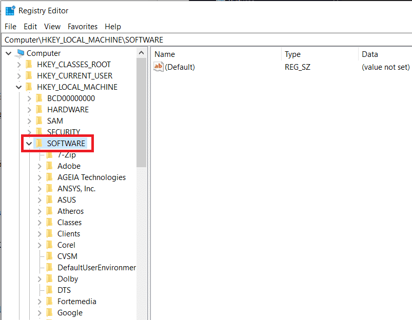 En HKEY_LOCAL_MACHINE, busque Software y expanda el mismo