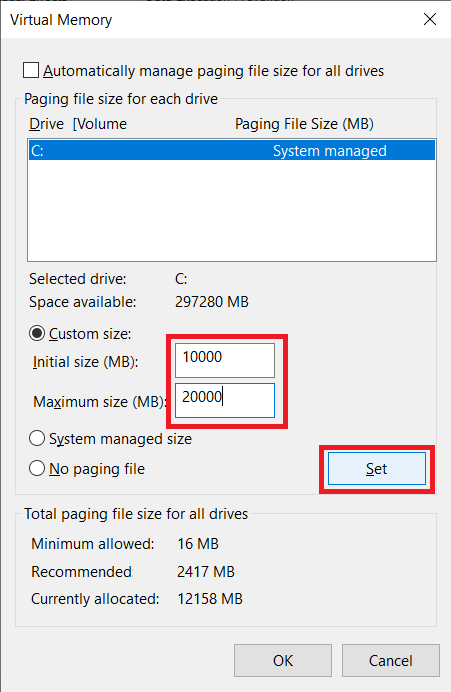 Haga clic en el botón Establecer para finalizar todos los cambios que hicimos |  Aumente la VRAM dedicada en Windows 10