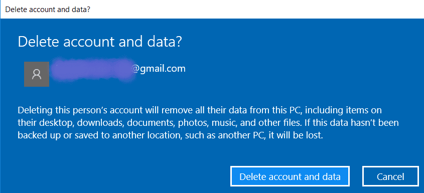 Haga clic en Eliminar cuenta y datos |  Cierre y elimine su cuenta de Microsoft